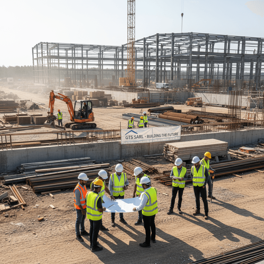 Équipe GTS SARL sur un chantier de construction industrielle en République Démocratique du Congo